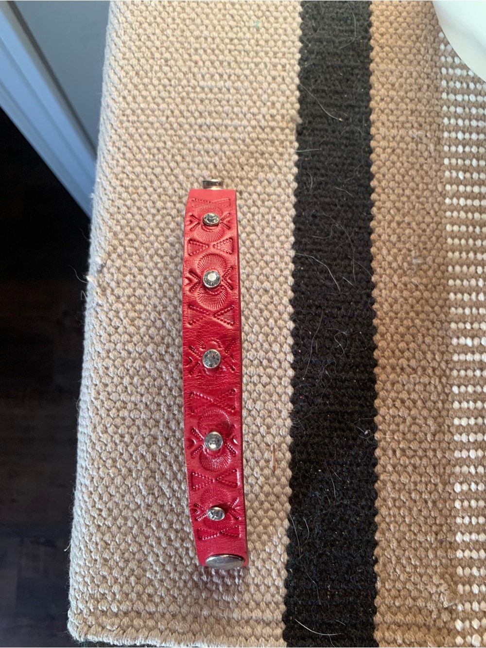 Red Studded Leather Bracelet - Women's Accessory